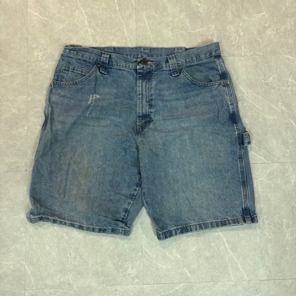 Wrangler Mens Carpenter Denim Shorts Light Wash Blue Workwear 64WC6AI Size 34